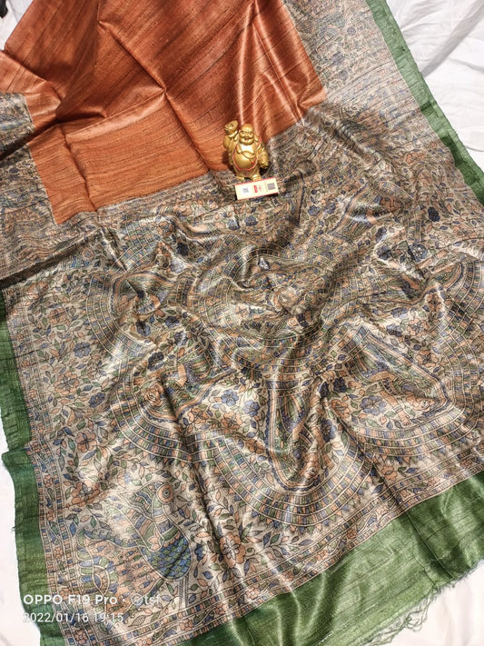 Pure Silk Tussar Ghicha Screen Printed Saree image 0
