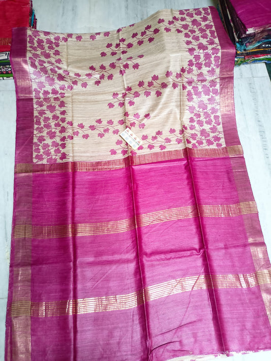 Pure Silk Tussar Ghicha Screen Printed Saree image 0