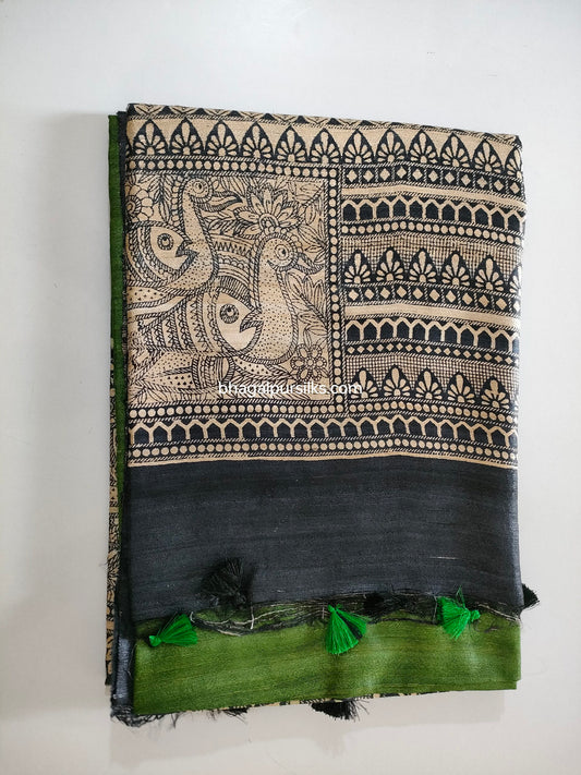 Pure Silk Tussar Ghicha Screen Printed Saree image 1