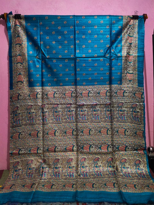 Pure Silk Tussar Ghicha Screen Printed Saree image 0