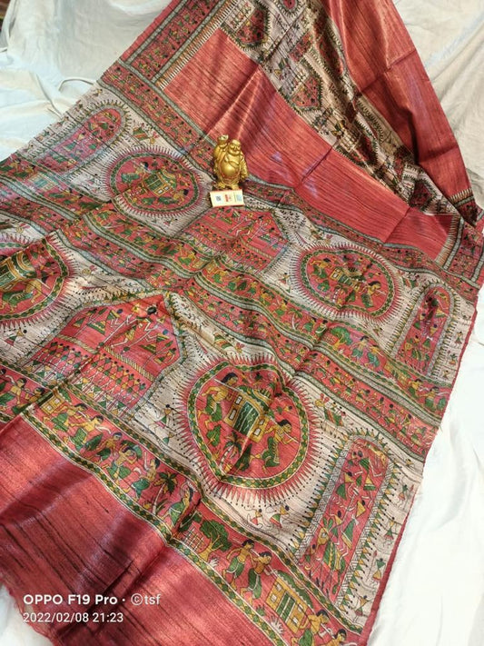 Pure Silk Tussar Ghicha Screen Printed Saree image 0