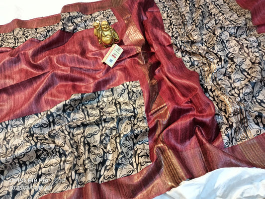 Pure Silk Tussar Ghicha Screen Printed Saree image 0