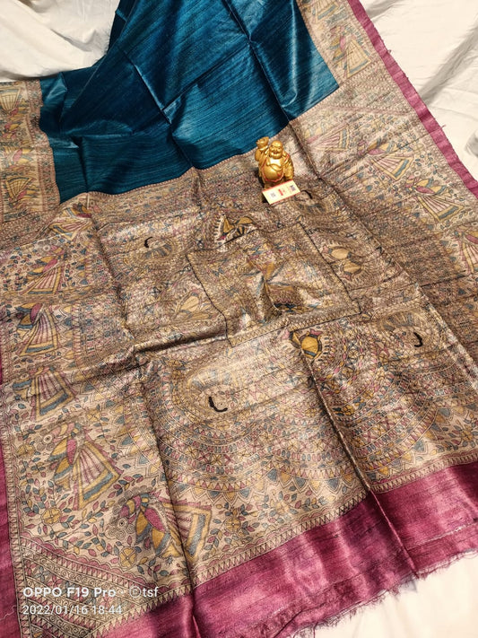 Pure Silk Tussar Ghicha Screen Printed Saree image 0
