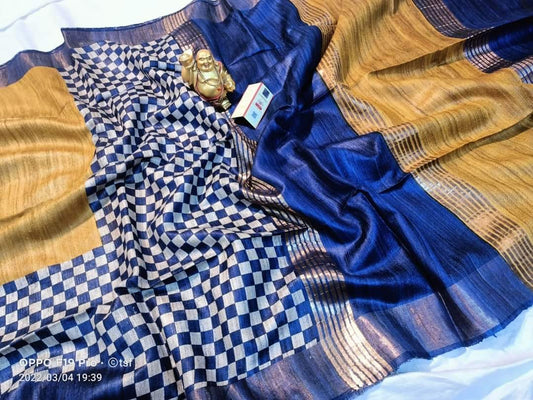 Pure Silk Tussar Ghicha Screen Printed Saree image 0