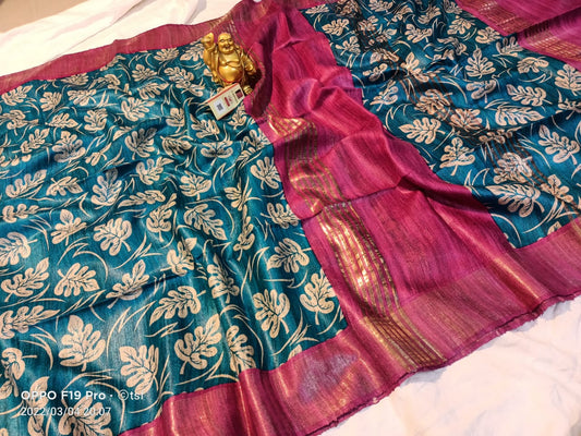 Pure Silk Tussar Ghicha Screen Printed Saree image 0