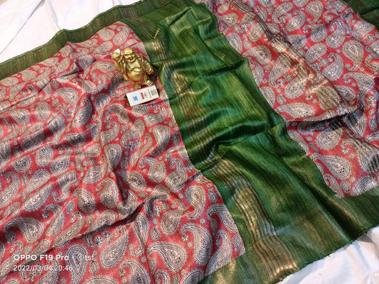 Pure Silk Tussar Ghicha Screen Printed Saree image 0