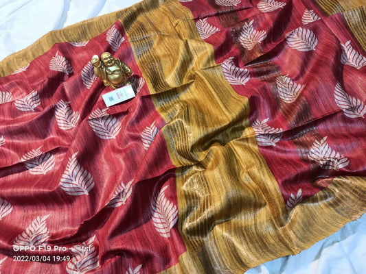 Pure Silk Tussar Ghicha Screen Printed Saree image 0