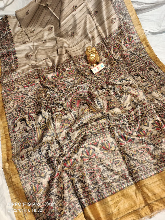 Pure Silk Tussar Ghicha Screen Printed Saree image 0