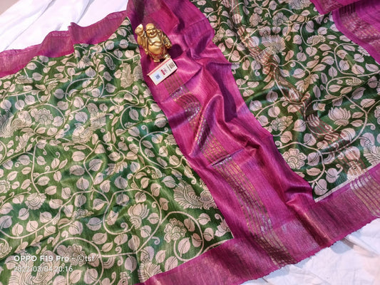 Pure Silk Tussar Ghicha Screen Printed Saree image 0