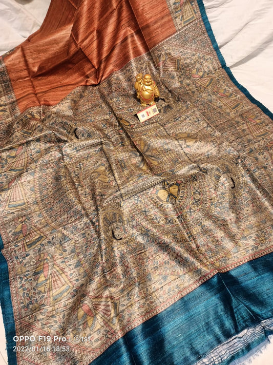 Pure Silk Tussar Ghicha Screen Printed Saree image 0