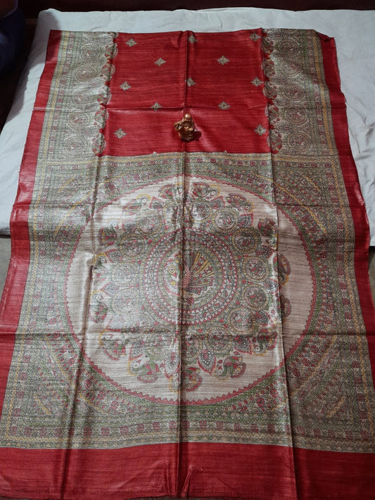 Pure Silk Tussar Ghicha Screen Printed Saree image 1