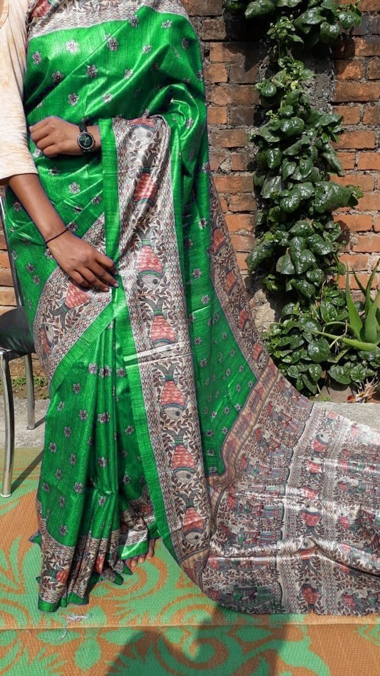 Pure Silk Tussar Ghicha Screen Printed Saree image 0