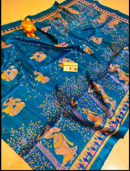 Pure Silk Tussar Ghicha Screen Printed Saree image 0