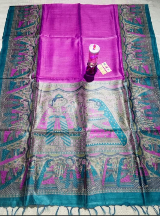 Pure Silk Tussar Ghicha Screen Printed Saree image 0