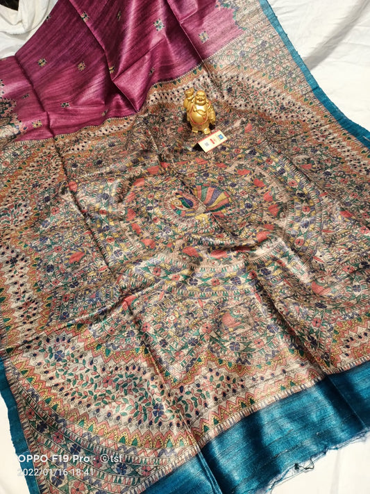 Pure Silk Tussar Ghicha Screen Printed Saree image 0