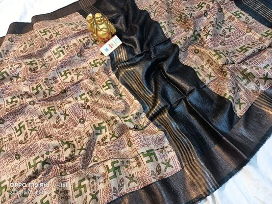Pure Silk Tussar Ghicha Screen Printed Saree image 0