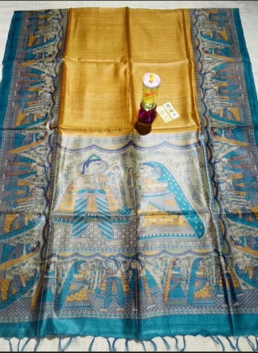 Pure Silk Tussar Ghicha Screen Printed Saree image 0