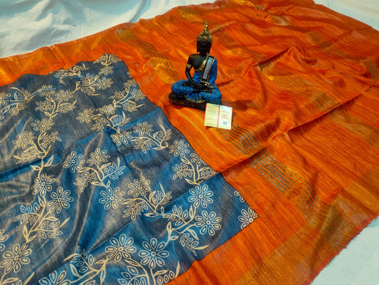 Pure Silk Tussar Ghicha Screen Printed Saree image 0