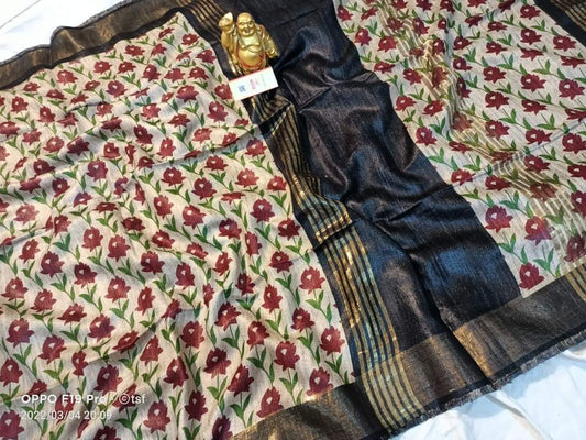 Pure Silk Tussar Ghicha Screen Printed Saree image 0