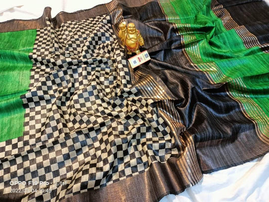 Pure Silk Tussar Ghicha Screen Printed Saree image 0