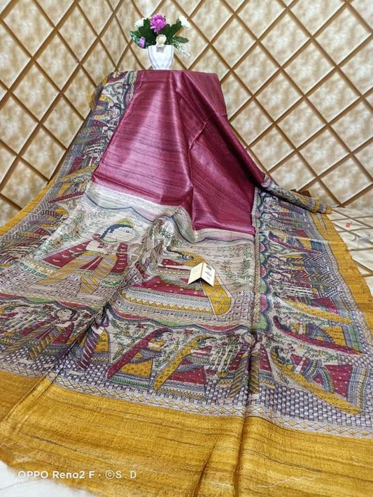 Pure Silk Tussar Ghicha Screen Printed Saree image 0