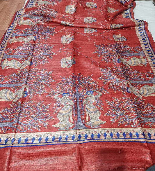 Pure Silk Tussar Ghicha Screen Printed Saree image 0