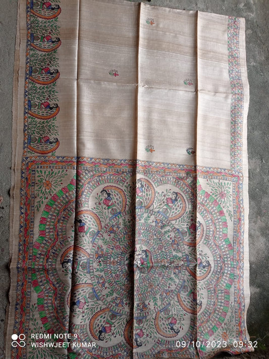 Desi Tussar Silk Madhubani Handpainted Saree