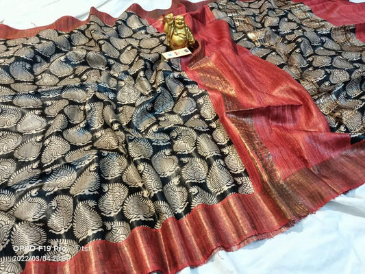 Pure Silk Tussar Ghicha Screen Printed Saree image 0
