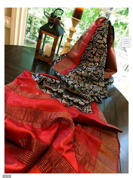 Pure Silk Tussar Ghicha Screen Printed Saree image 0