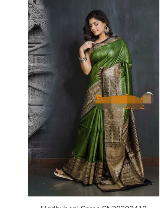 Pure Silk Tussar Ghicha Screen Printed Saree image 0