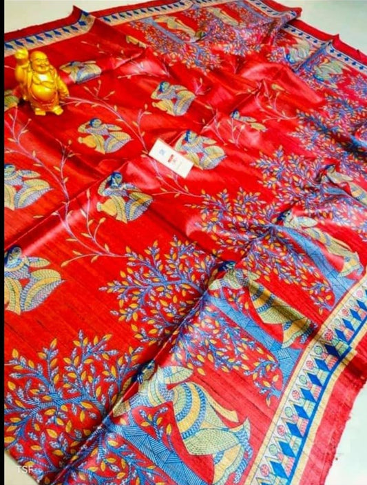 Pure Silk Tussar Ghicha Screen Printed Saree image 0