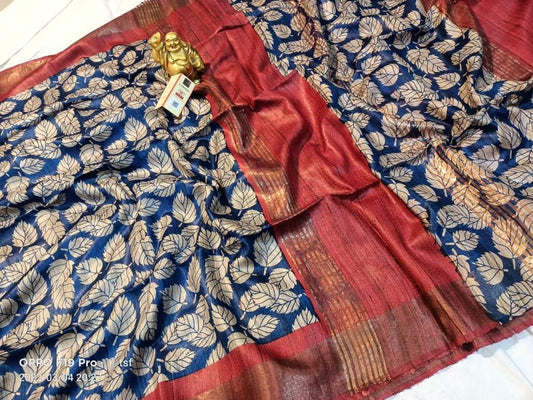 Pure Silk Tussar Ghicha Screen Printed Saree image 0