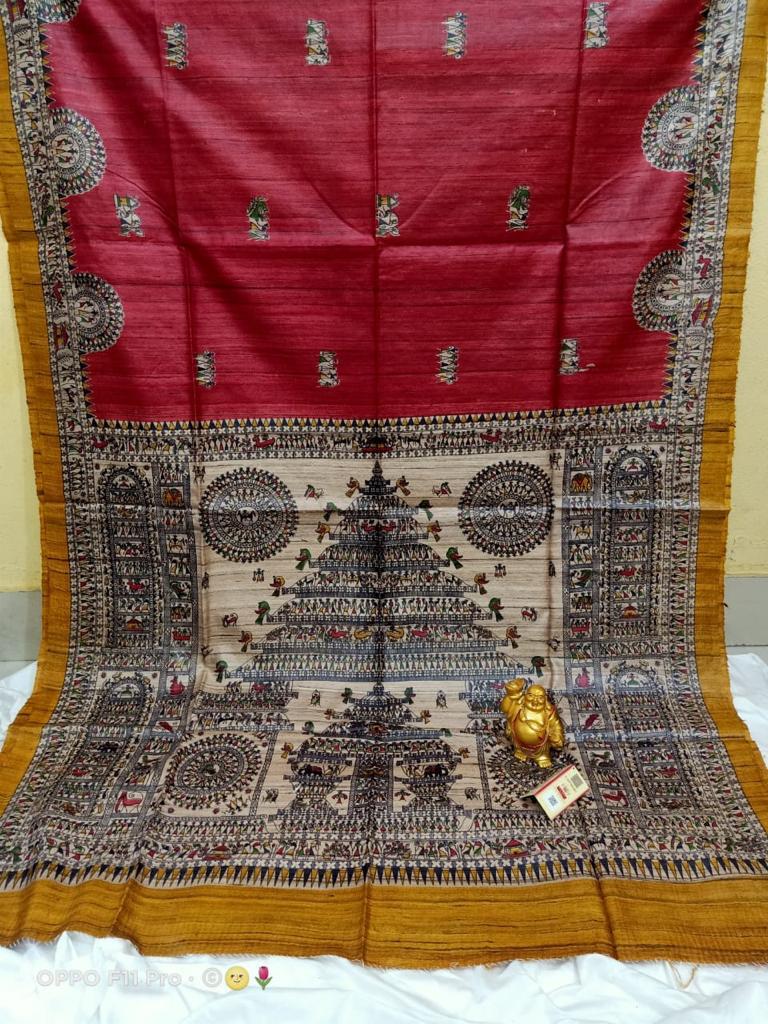 Pure Silk Tussar Ghicha Screen Printed Saree image 0