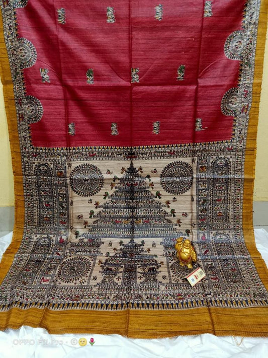 Pure Silk Tussar Ghicha Screen Printed Saree image 0