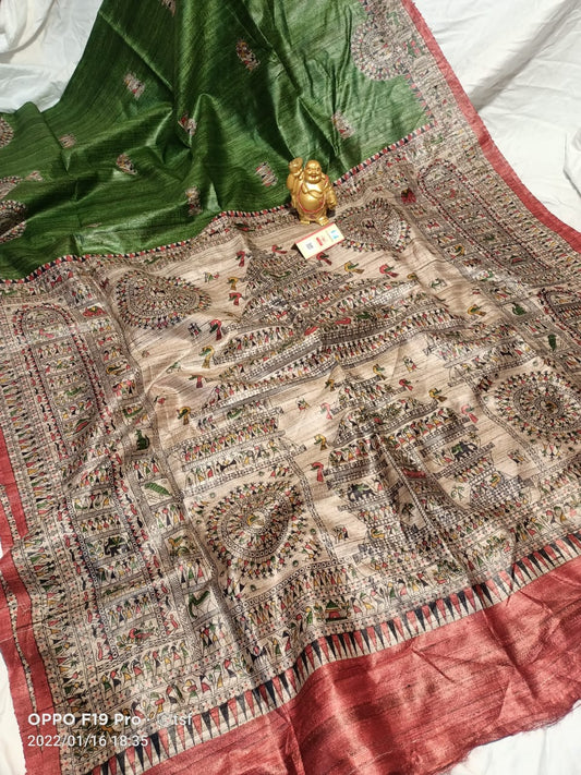 Pure Silk Tussar Ghicha Screen Printed Saree image 0