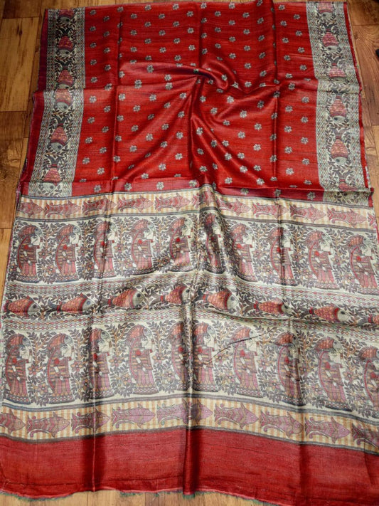 Pure Silk Tussar Ghicha Screen Printed Saree image 0