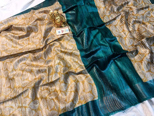 Pure Silk Tussar Ghicha Screen Printed Saree image 0