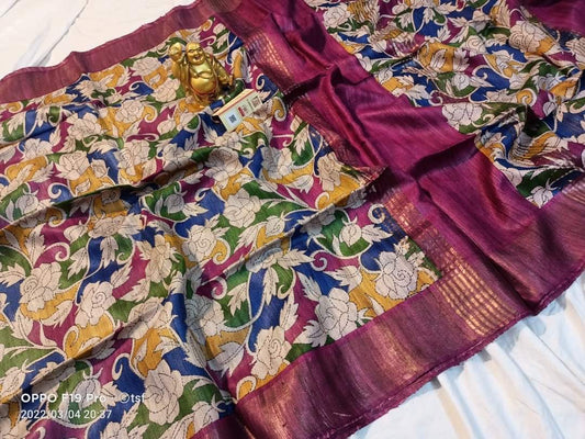 Pure Silk Tussar Ghicha Screen Printed Saree image 0