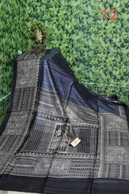 Pure Silk Tussar Ghicha Screen Printed Saree image 0