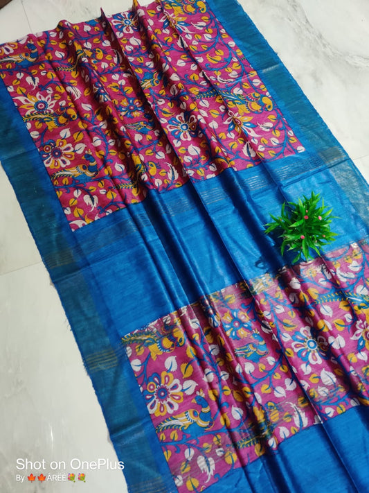Pure Silk Tussar Ghicha Screen Printed Saree image 0