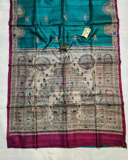 Pure Silk Tussar Ghicha Screen Printed Saree image 0