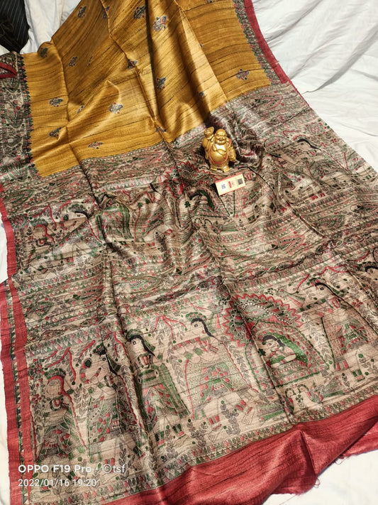 Pure Silk Tussar Ghicha Screen Printed Saree image 0