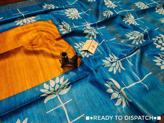 Pure Silk Tussar Ghicha Screen Printed Saree image 0