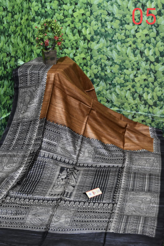 Pure Silk Tussar Ghicha Screen Printed Saree image 0