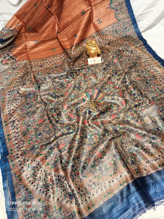 Pure Silk Tussar Ghicha Screen Printed Saree image 0