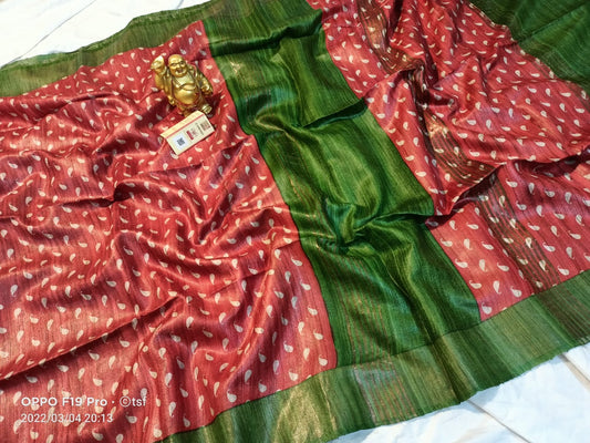 Pure Silk Tussar Ghicha Screen Printed Saree image 0