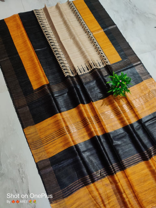 Pure Silk Tussar Ghicha Screen Printed Saree image 0