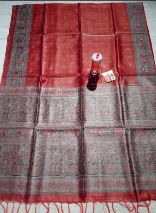 Pure Silk Tussar Ghicha Screen Printed Saree image 0
