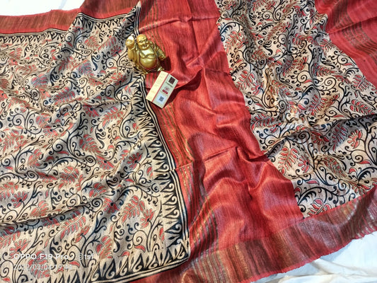 Pure Silk Tussar Ghicha Screen Printed Saree image 0