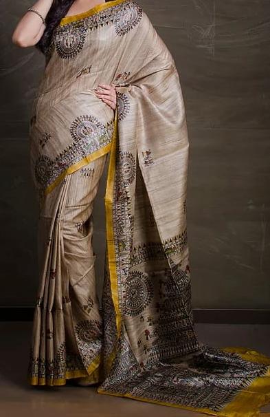 Pure Silk Tussar Ghicha Screen Printed Saree image 0